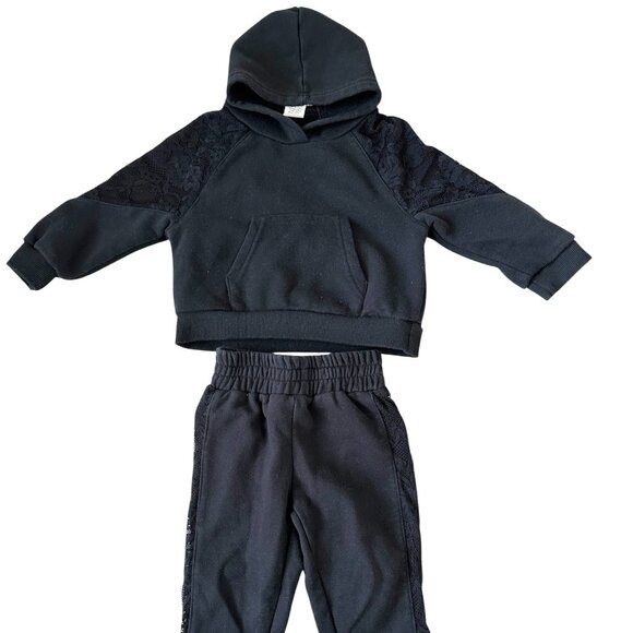 Fashion Nova NovaKids Girls Hoodie Pants Black Set Size 3 Lace Pre-owned - Picture 1 of 5